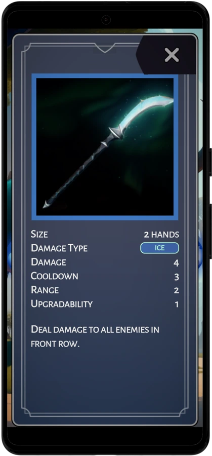 A menu showing weapon stats in Aspire: To The Stars