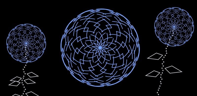 A spinning blue floral rose curve.